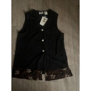 Vintage NWT Kathie Lee Sweater Vest 14 Black Rayon Polyester Blend